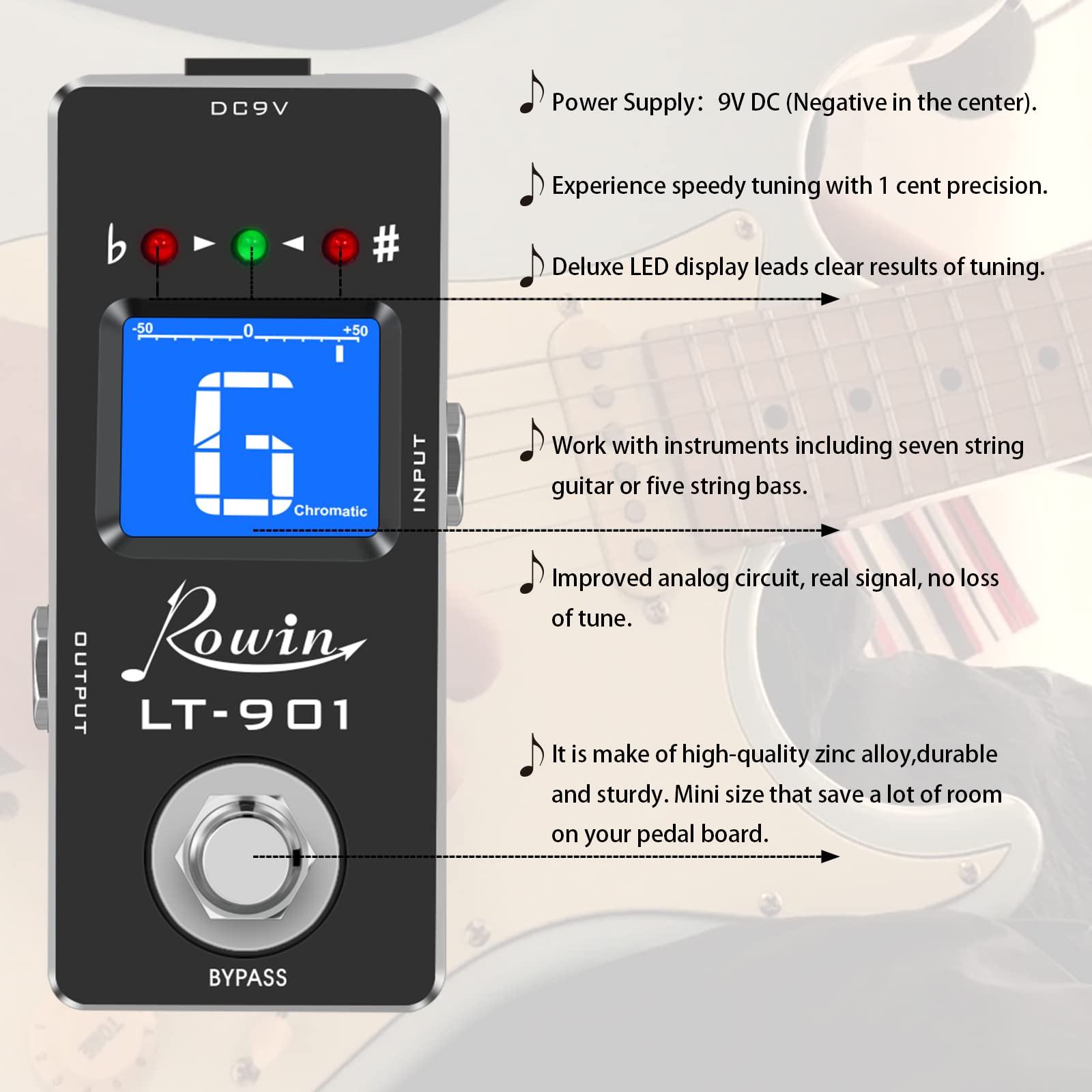 Rowin Tuner Pedal High Precision Chromatic Guitar Tuners Pedal